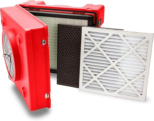 Miniatura 4 de B-Air BA-RA-650-RD 13 HP 25 Amp HEPA purificador de aire Scrubber para daños de agua equipo de restauración de aire negativo rojo