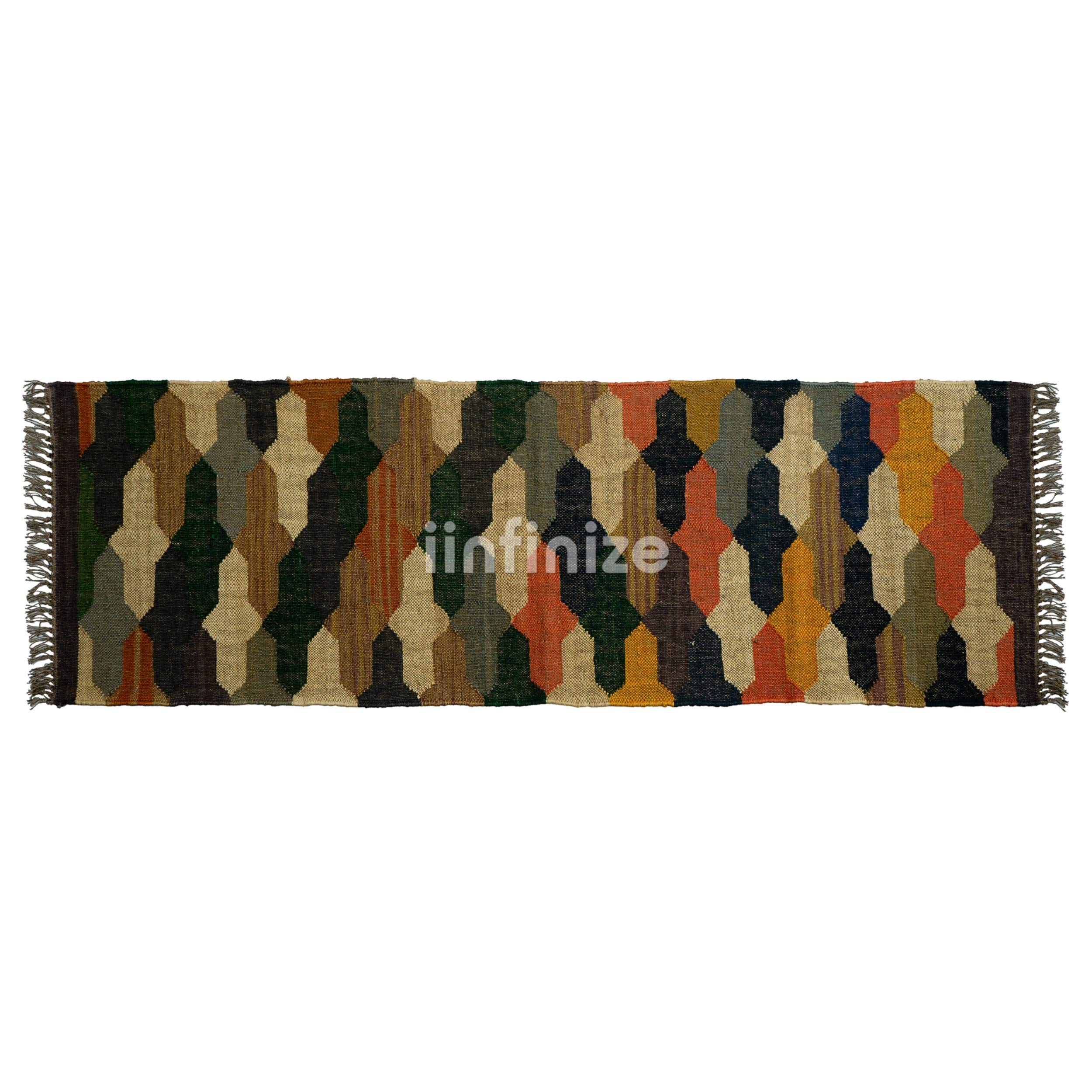 Tappeto rustico intrecciato a mano, grande, stile vintage, motivo kilim, 0,6 x 1,2 m, annodato piatto, tappeto bohémien, reversibile, tappeto per sedersi, tappeto in vera lana di iuta per