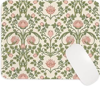 Boho Pink and Green Floral Mouse Pad for Desk 8x9.5 in | Art Nouveau Cottagecore Flower Botanical Mousepad Mouse Mat for Home Office Desk Accessories Supplies