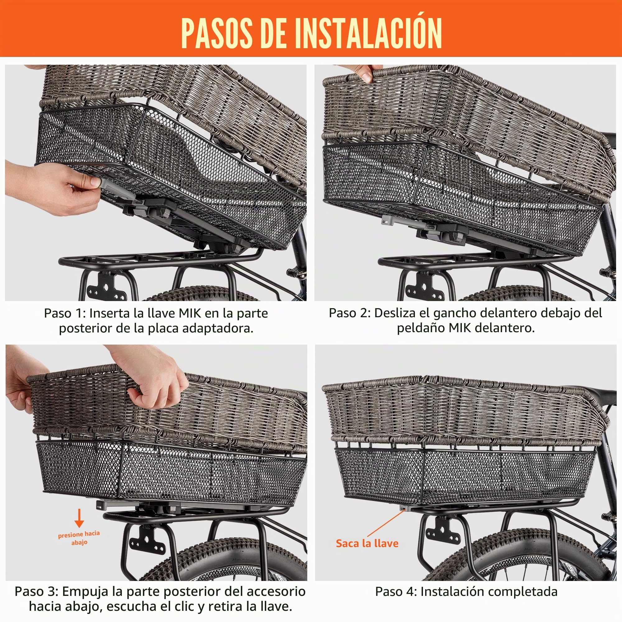 Portaequipajes trasero para bicicleta – Portaequipajes compatible con el sistema MIK, portaequipajes para bicicleta con frenos de disco/sin frenos de disco – Altura ajustable para cuadros de 26"-29"