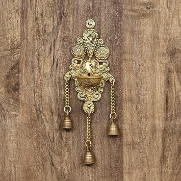 eCraftIndia Antique Finish Decorative Handmade Brass Wall Hanging Deer and Bell