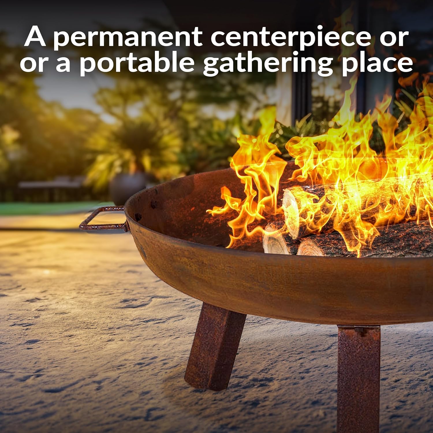 Sunnydaze 24-Inch Cast Iron Heavy Duty Fire Pit for Outside - Wood Burning Outdoor Fire Pit Bowl with Handles - Rust