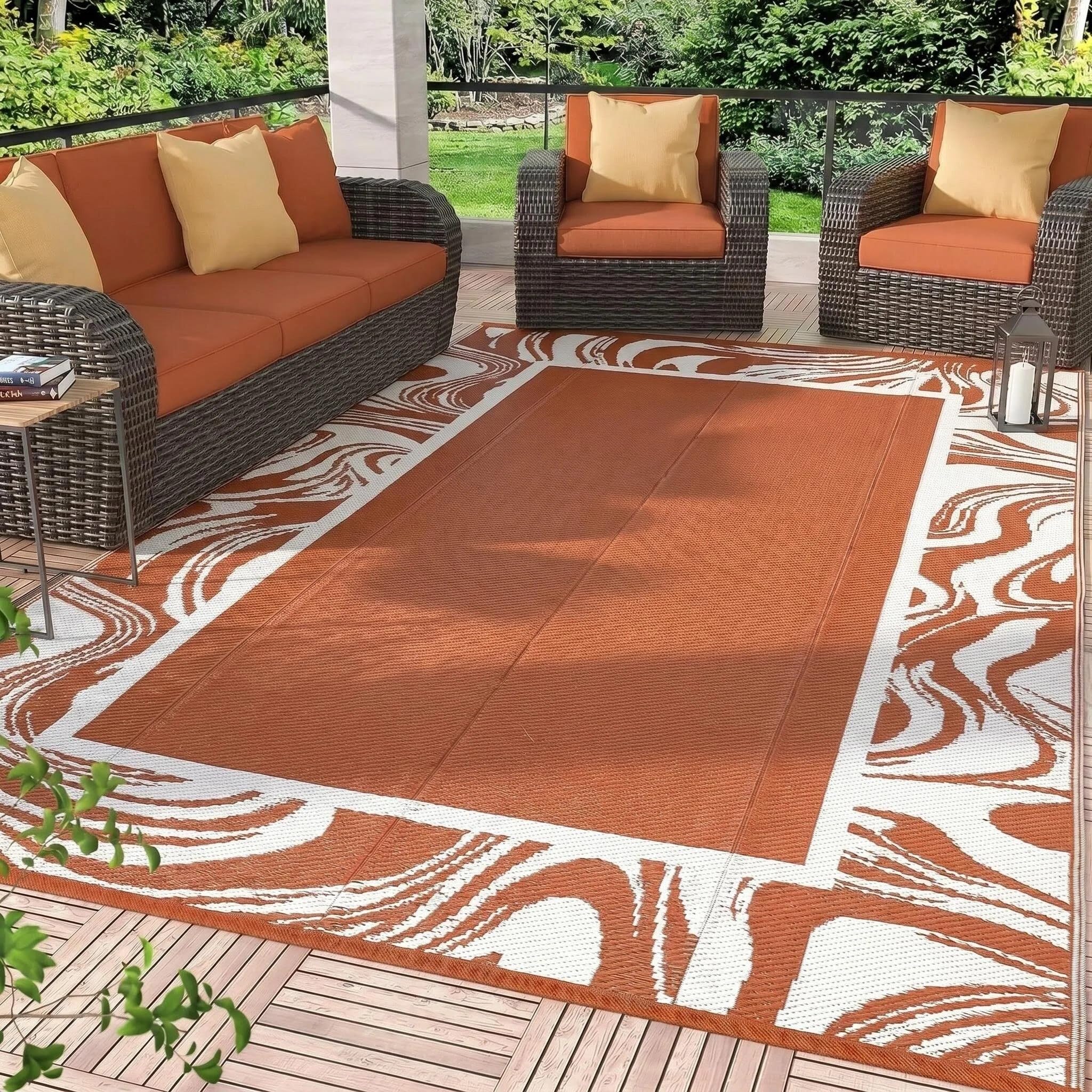 Garvee Orange Outdoor Rug 5x8 for Patio Waterproof Weather Resistant Ourdoor Carpet Lightweight Reversible Plastic Straw Rugs to Easy Clean for RV, Deck, Balcony, Backyard, Picnic, Beach,