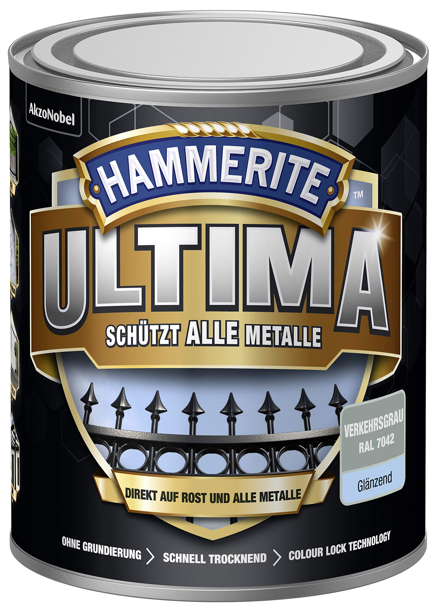 5379731 Hammerite ULTIMA Metal Protection Paint Rust 750 ml Glossy Traffic Grey RAL 7042