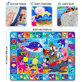QUOKKA Baby Play Mat for Floor - Ocean ABC Rug for Kids Toddlers Infants - Extra Thick Large Padded Non-Slip Nursery Rug for Babies Crawling and Playing - Foldable Care Mat for Girls and Boys Playroom