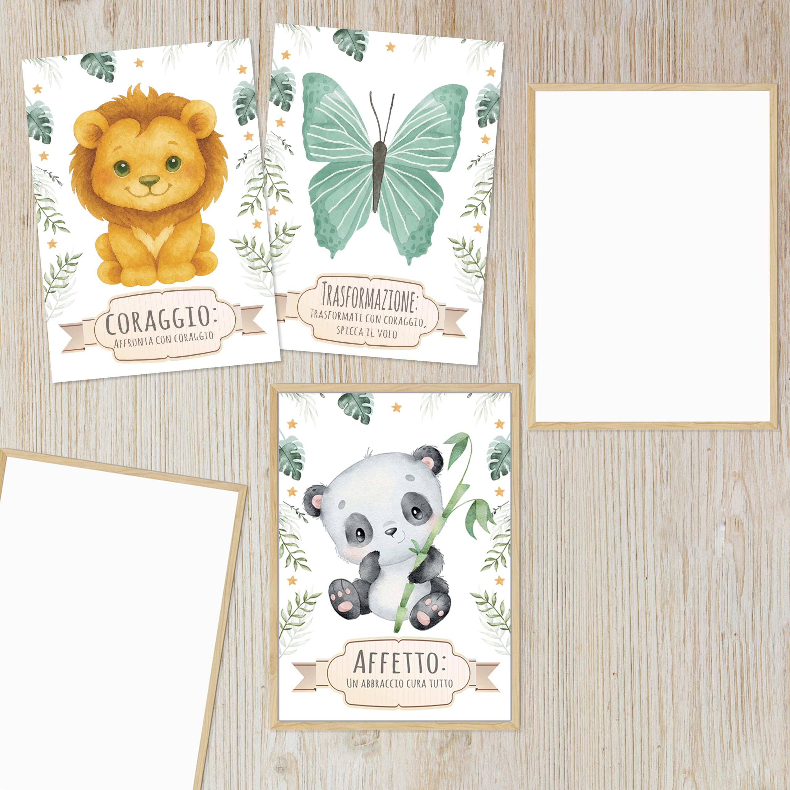 NAÏZAYA Cameretta Bambina Bambino Decorazioni - Set 6 Poster Quadri Animali 21x30cm - Frasi Motivazionali Italiano, Senza Cornice