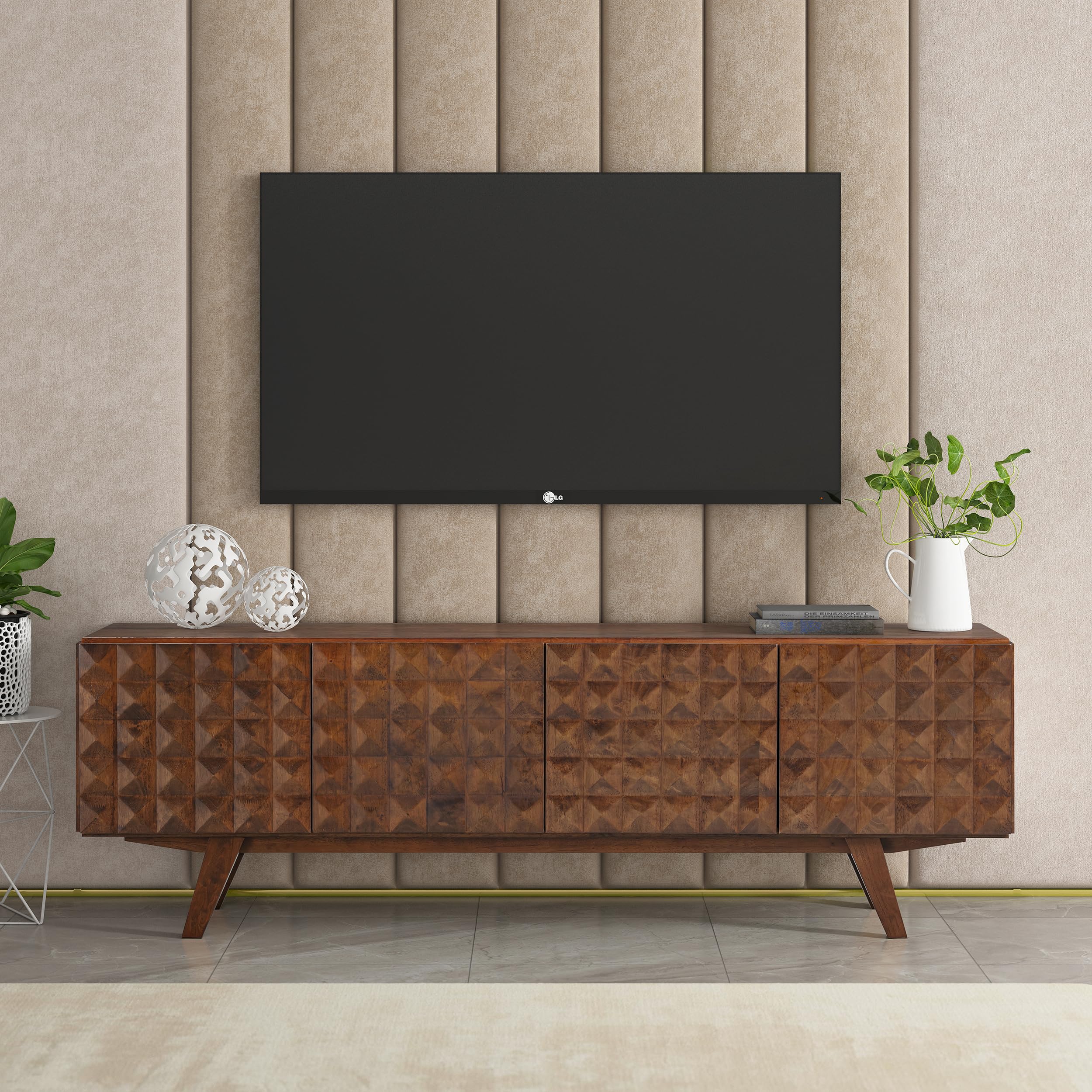 Amazon.com: NTC Sapa Mid-Century Modern Solid Wood TV Stand 4-Door