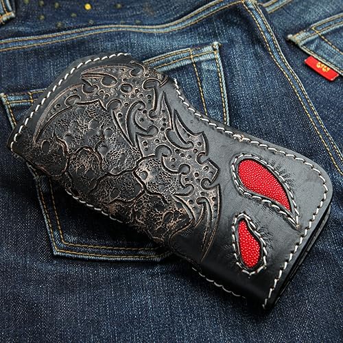 Miniatura 4 de Cartera Biker Rojo Demonio Stingray Cuero Tallado, rojo, (Red Demon), Moderno