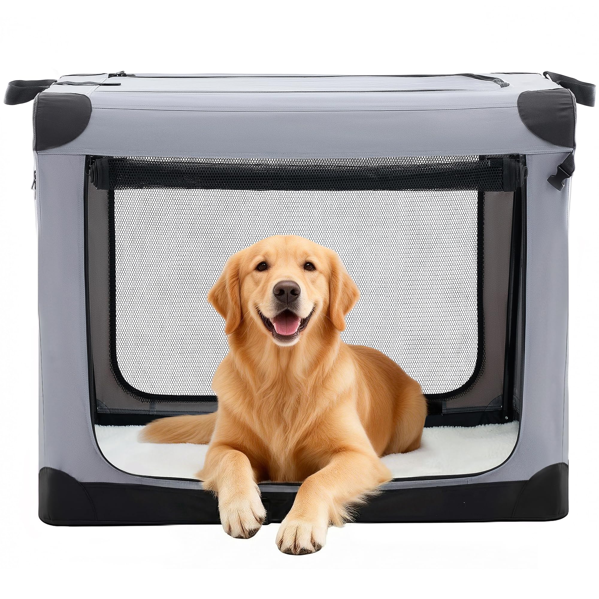 NEWBULIG Collapsible Dog Crate 36 Inch, Portable Travel Crate for Dogs and Cats, Soft Foldable Pet Kennel with 3-Door Mesh Windows Indoor & Outdoor