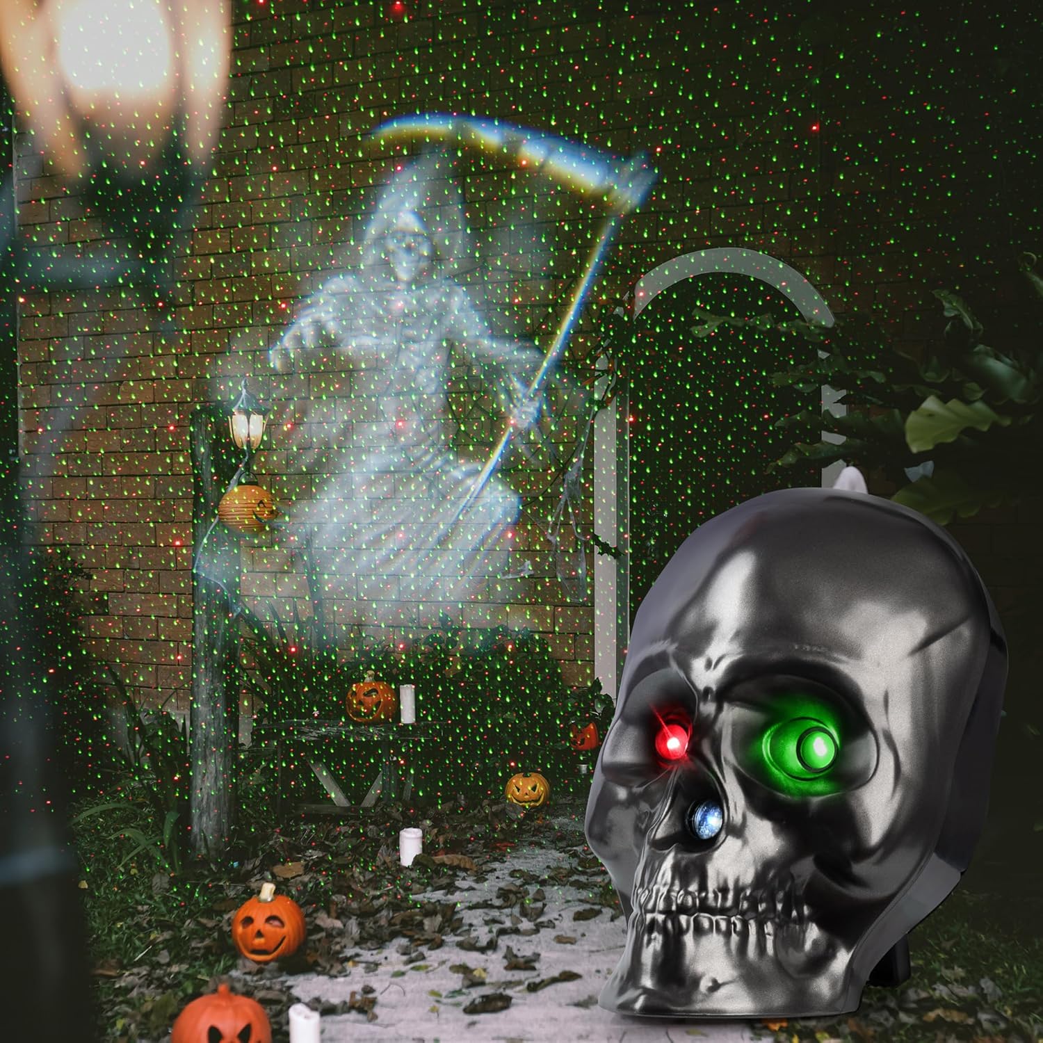Halloween Projector Lights, Ghost Skeleton Halloween Laser Lights in Skull Shape, 5 Modes and Spooky Screams, Halloween Party Decor with Remote Control Timer for Halloween Decorations Indoor