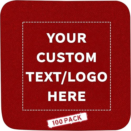 Paquete de 100 posavasos cuadrados de espuma, 4 pulgadas, texto personalizable, logotipo, espuma de poliuretano, plegable, color rojo