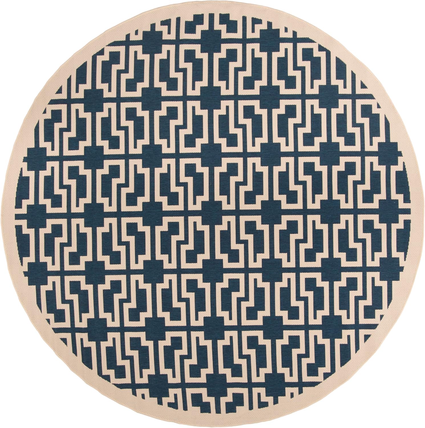 SAFAVIEH Washable Rug Outdoor Courtyard Collection - 7'10" Round, Navy & Beige, Non-Shedding & Easy Cleaning, Ideal for Patio, Backyard, Mudroom (CY6015-268)