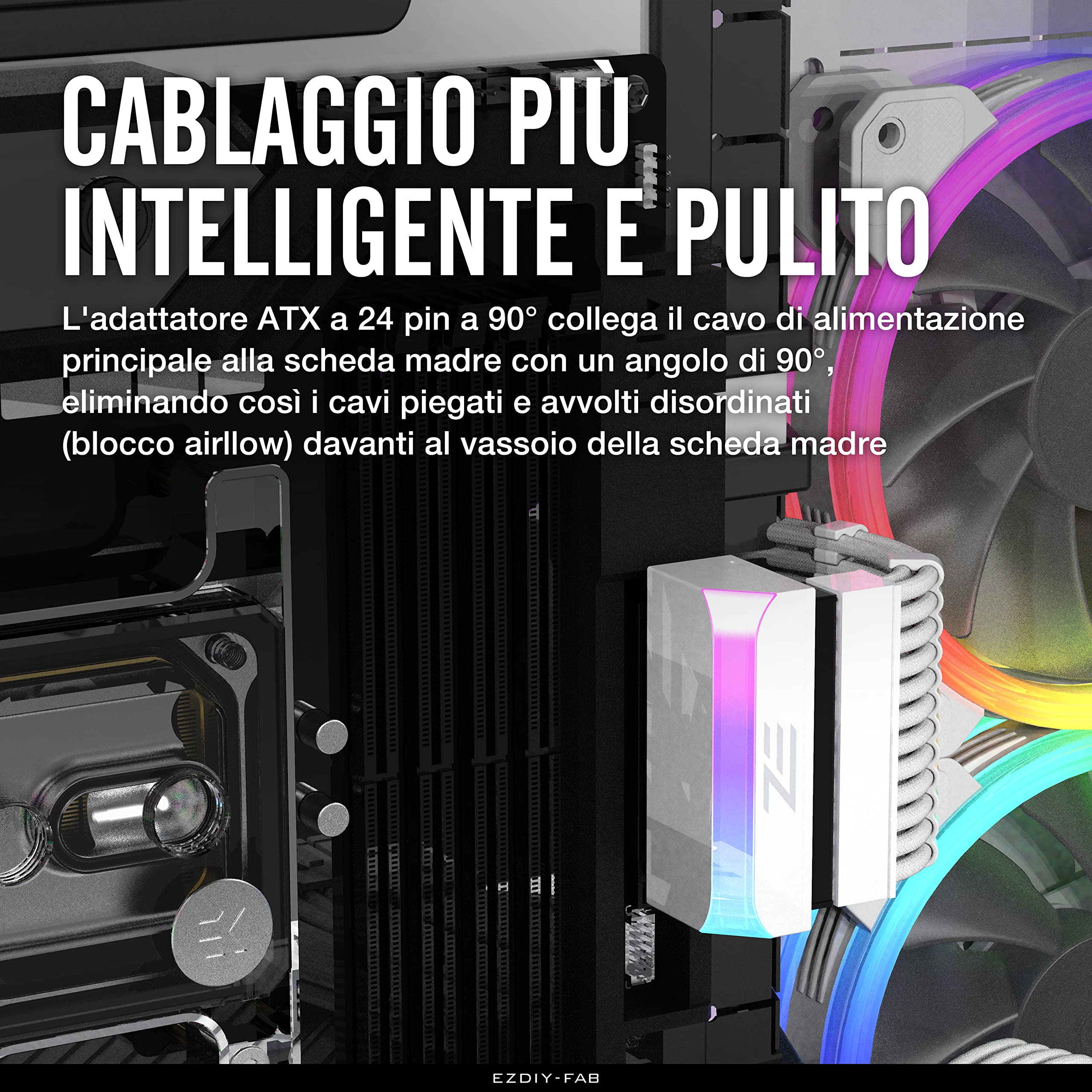 EZDIY-FAB ATX 24-Pin 90 Gradi Connettore di Alimentazione 5V 3 Pin ARGB Rainbow Femmina a Maschio Adattatore di Alimentazione per Scheda Madre del Computer ATX Power Supply-1Pack Bianco