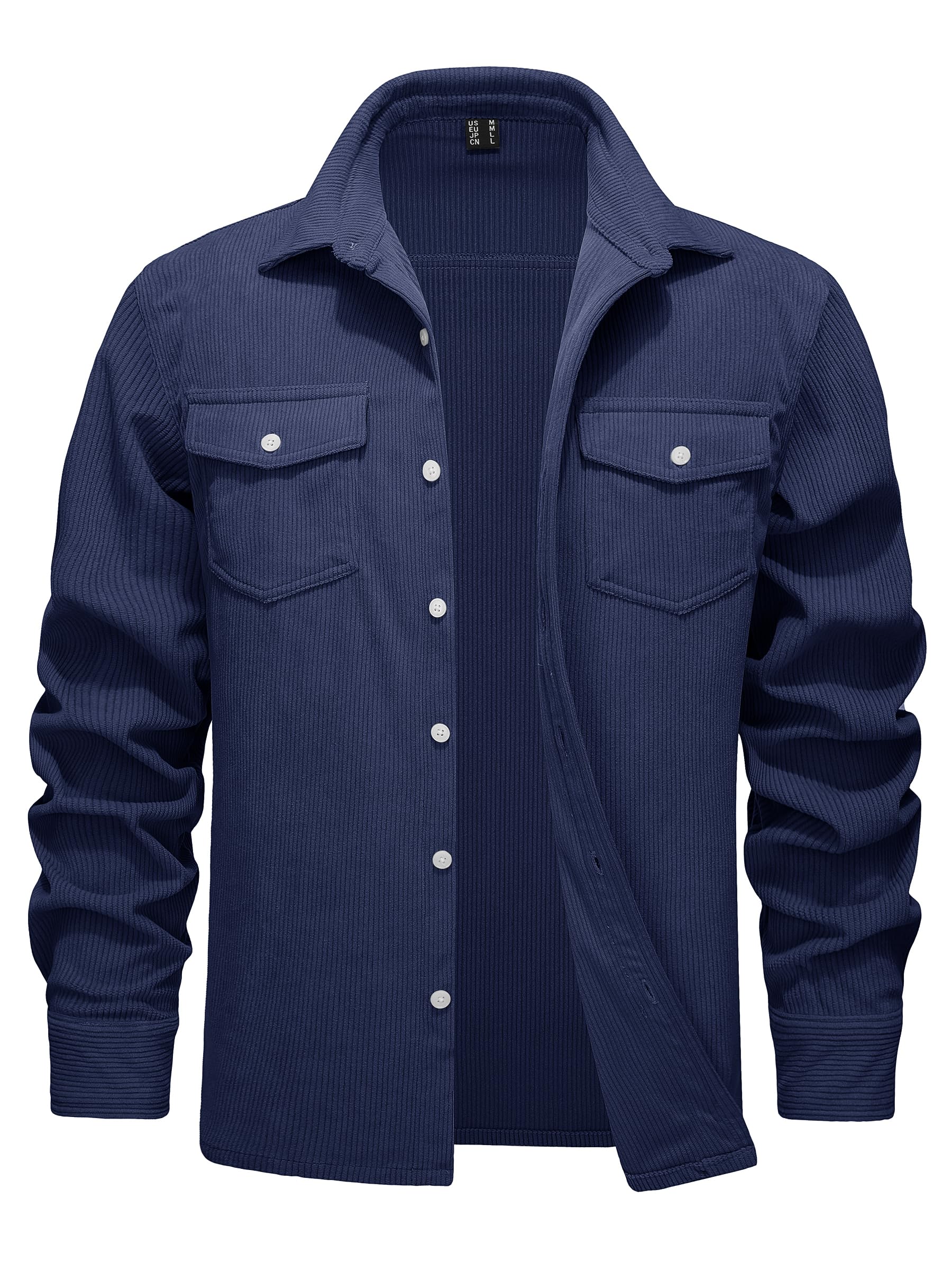 TACVASEN Camicia da uomo in velluto a coste a maniche lunghe giacca da uomo casual vestibilità regolare con bottoni e tasca con patta S-3XL