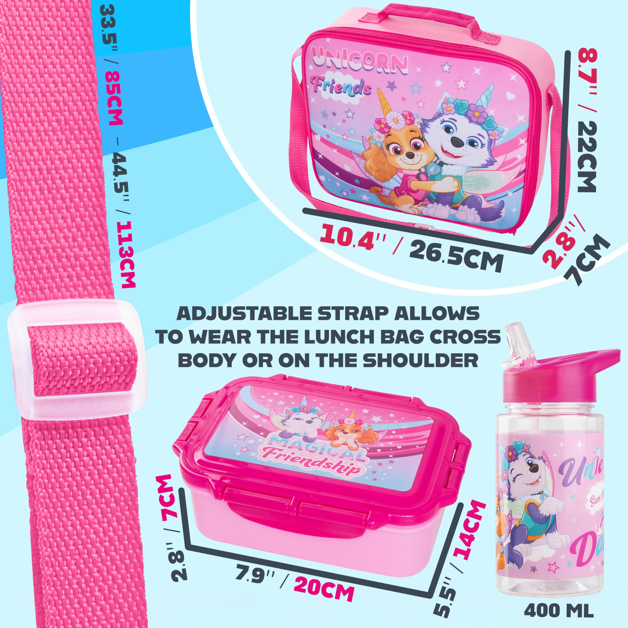 Get Trend Paw Patrol Brotdose Set mit Kühltasche Wasserflasche Lunchbox Kinder Isoliertasche mit Flasche Schule Kindergarten Picknick Mädchen Jungen (Rosa Paw Patrol)