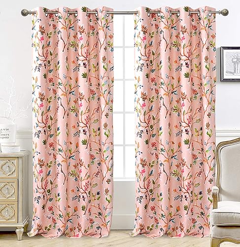DriftAway Lauren - Cortina opaca con ojales para ventana, diseño de árbol de acuarela colorido, ahorro de energía, con aislamiento térmico, 2