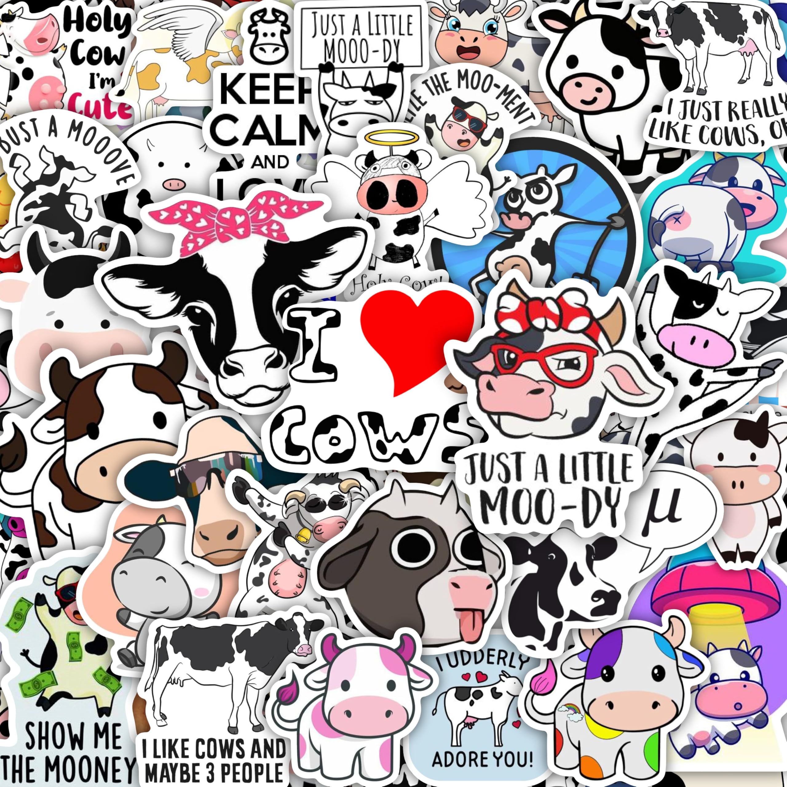 BulbaCraft 100Pcs Cow Stickers for Water Bottles, Laptop Decals, Cute Cow Gifts, Gifts for Women & Men