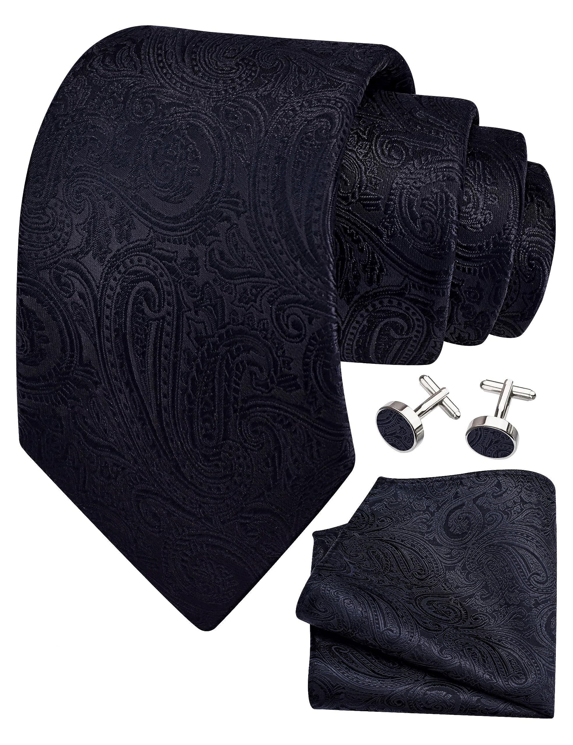 Sponsored Ad – Mens Tie and Handkerchief Cufflinks Set for Men, Solid Tie Handkerchief (Black)