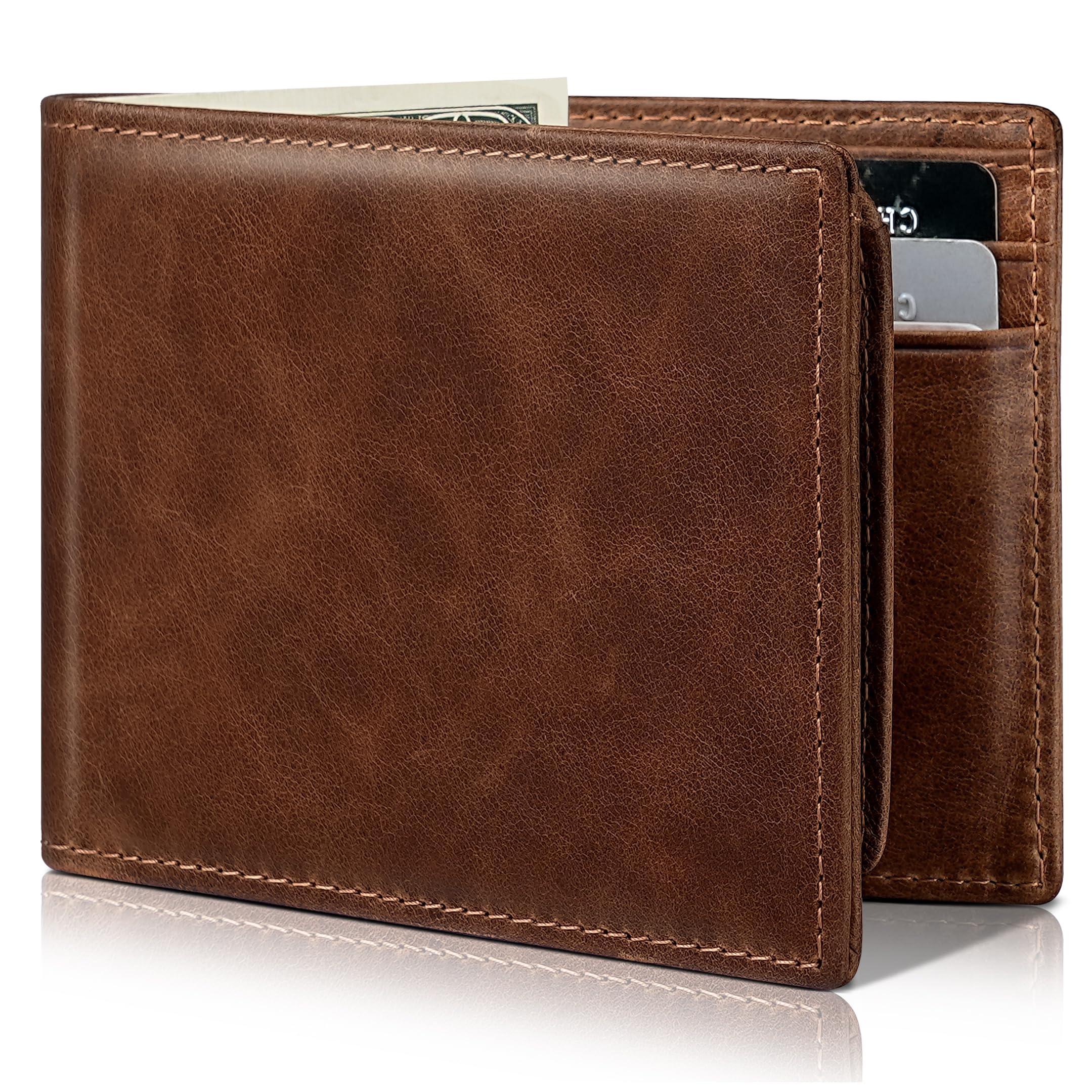 Artpaxy Mens Wallet Bifold Genuine Leather RFID Blocking Wallet for Men with 2 ID Windows 12 Card Holders 2 cash pockets 1 Gift Box