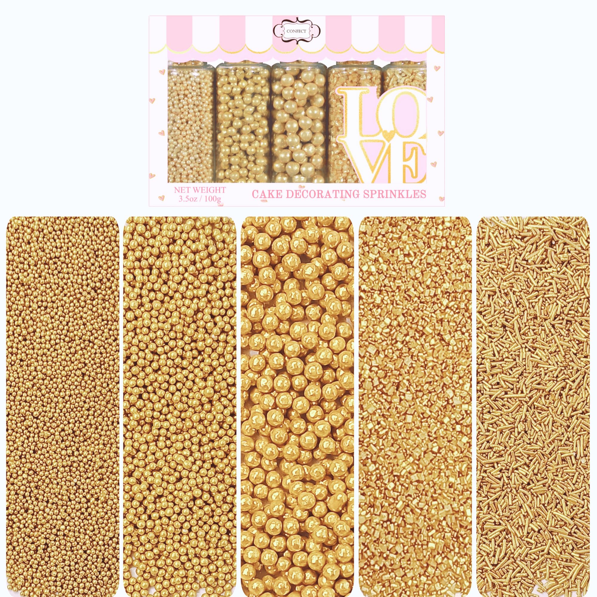 Confect Sprinkles for Cakes & Cupcakes Decoration | Birthday Sprinkles | Assorted Pack of 5 Afterparty Adventure | Champagne Gold Sprinkles | Mix Dragees, Jimmies & Sparkling Sugar - 100gms (B0CDBBDPR3) Amazon Price History, Amazon Price Tracker