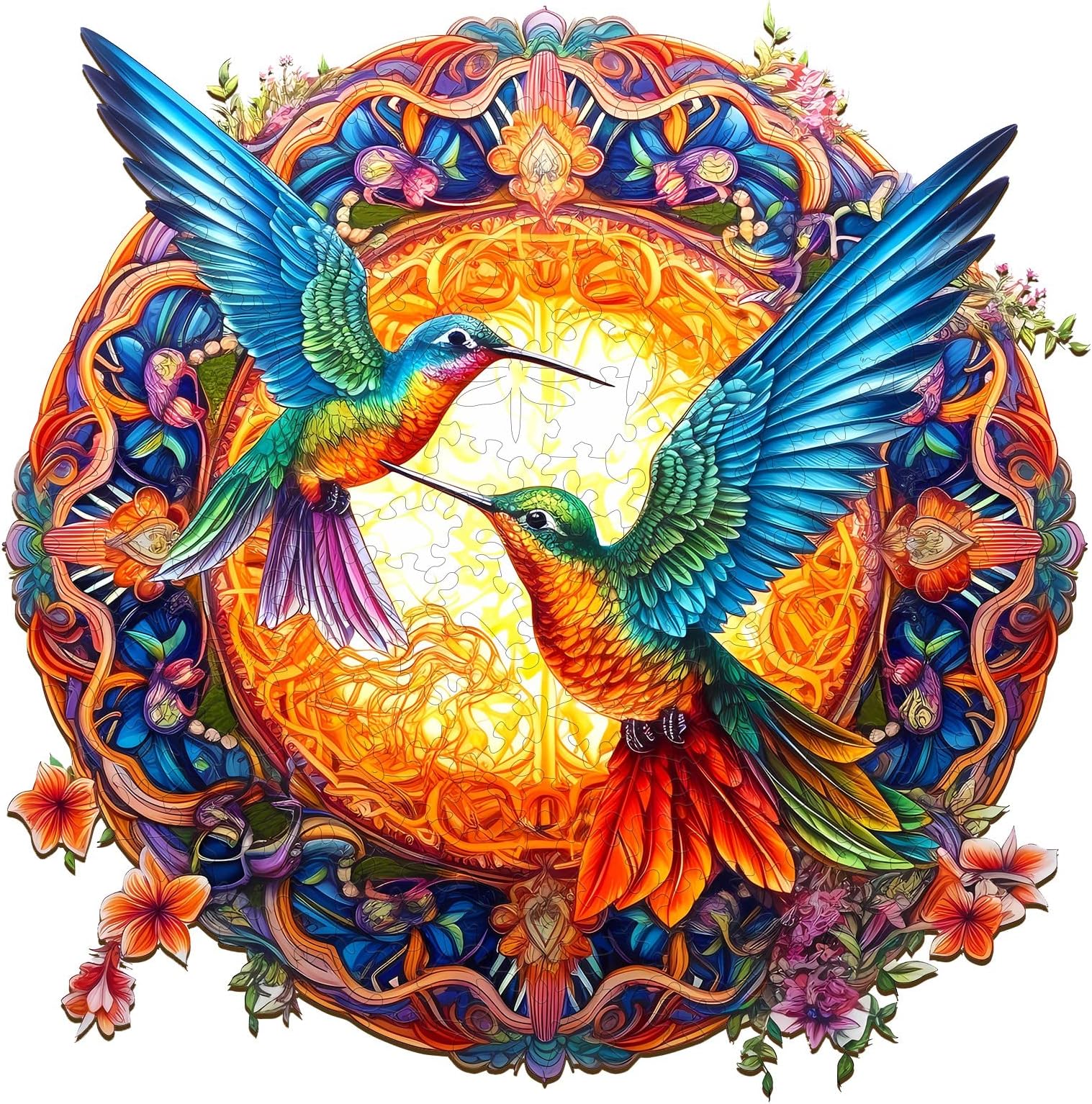 WoodemonWooden Jigsaw Puzzles, Mandala Hummingbirds (200pcs-M-11.8 * 11.8in) Wooden Puzzles for Adults Kids, Unique Shape Animal Wood Puzzles Adults Birthday Gifts