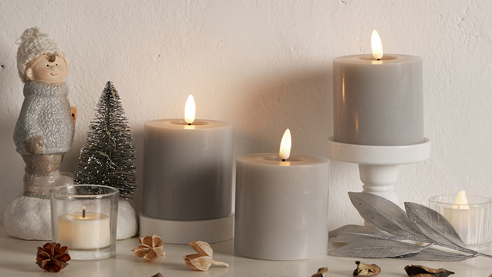 Image of Pillar Gray Flameless Candles Set of 3 (H3 x D3) Battery Operated with Remote LED Pillar 3 inch Flameless Candles for Home, Festival, Party Decoration of Indoor and Outdoor Events(Light Gray)