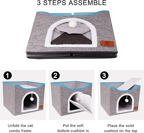 Miniatura 3 de Elevon Camas para gatos de interior, casa plegable para gatos adecuada para todas las estaciones, apartamento cubo para gatos con tabla de rascar