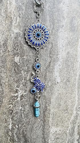 Miniatura 6 de Colgante colgante de elefante de la suerte con cristal turquesa verde y mandala, signo de buena suerte y bendición, artículos decorativos y