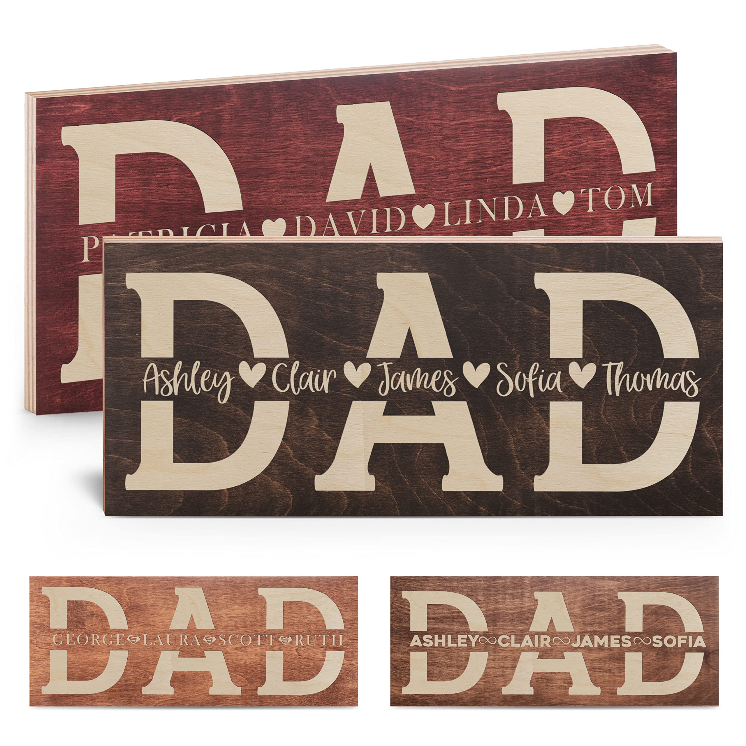 Fathers Day 2025 Gift, Dad Sign with Kids Names - 2 Sizes - 4 Wood Colors - 5 Fonts - 7 Icons - Personalized Gift for Dad from Daughter, Son