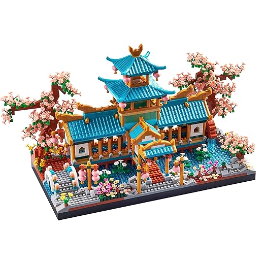 City Architecture and Collection Micro Blocks Modle Building Sets The Classical Gardens of Suzhou and Sakura Tree, a Idear DIY Cherry Trees Kit for Adults and Kids 2350 pcs with 2 Figures