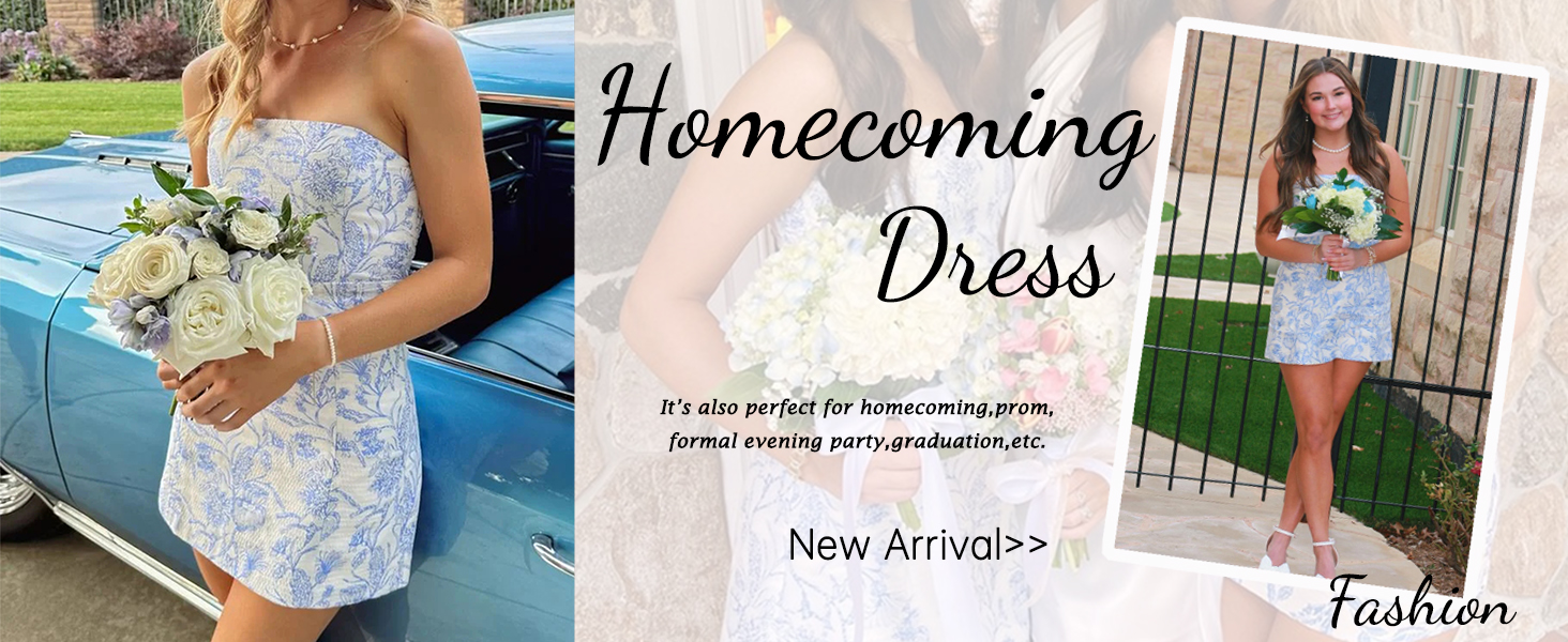 Amazon.com: Lxhome Short Homecoming Dresses 2026 Strapless Floral Prom Dress  Semi Formal Gowns for Teens Graduation Cocktail Party Summer Aqua Blue  Custom Size : Clothing, Shoes & Jewelry