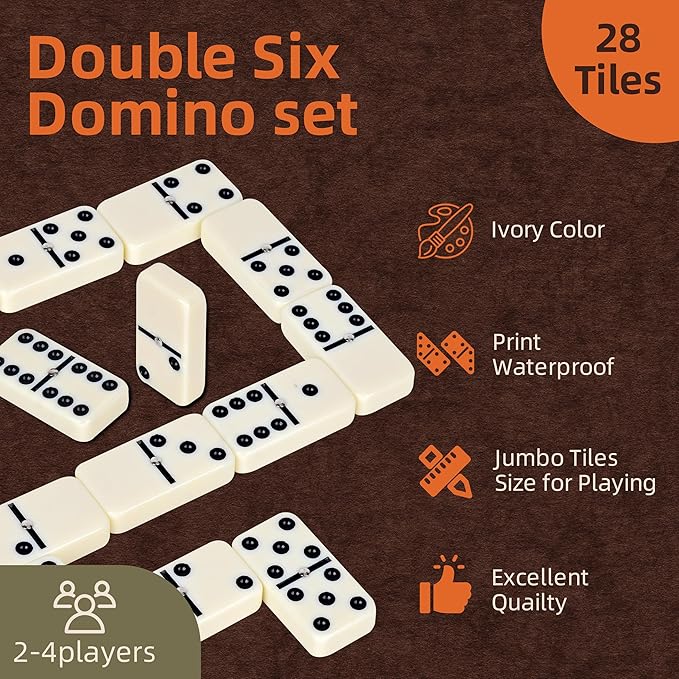 Smilejoy Dominó Jumbo Doble Seis en Caja de Madera 28 Fichas miniatura 4