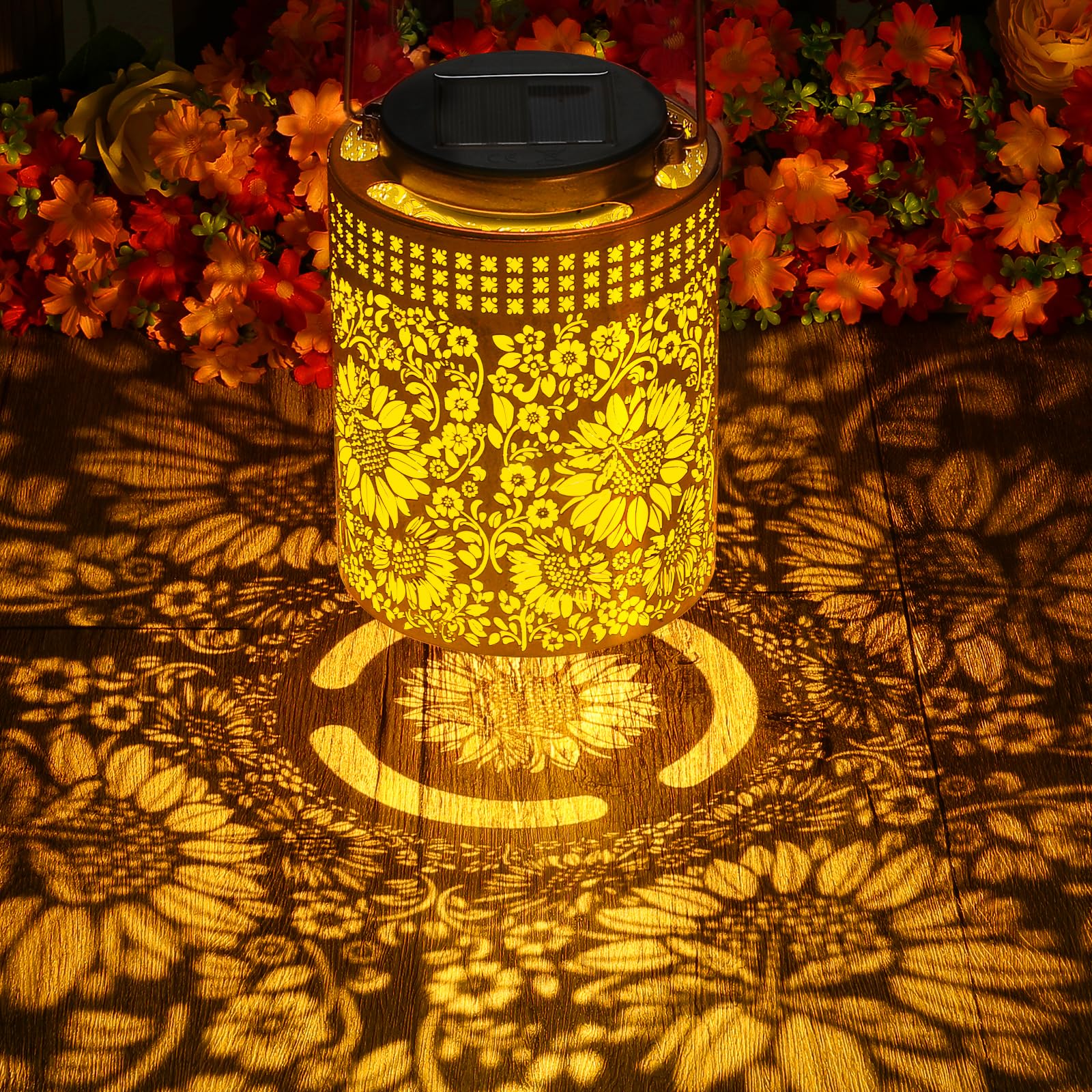 Sunflower Solar Lanterns Outdoor Waterproof Hanging Solar Lights Sunflower Gifts for Women Men Mom Metal Decorative LED Lanterns for Yard, Patio, Lawn, Pathway, Landscape, Garden Decor