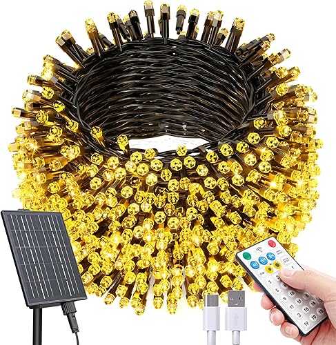Miniatura 14 de SOLARBABY Luces solares para Navidad al aire libre, tira de luces de 142 pies con 400 cuentas de cristal LED con control remoto, 19 modos de luz de