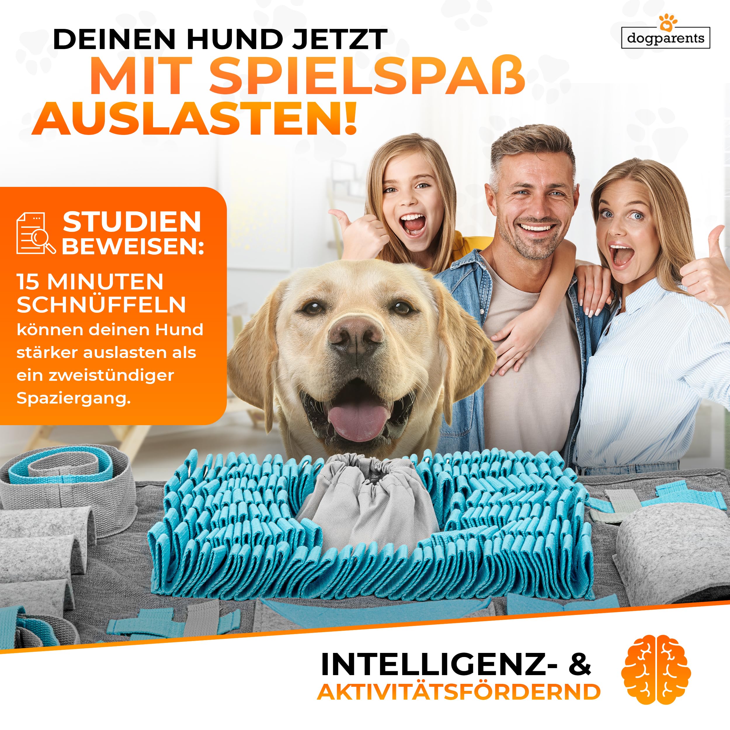 DOGPARENTS® Schnüffelteppich für Hunde groß & klein [12 VERSTECKE] Hunde Beschäftigung EXTRA ROBUST Schnüffelteppich Hund & Katze - Schnüffelmatte Hund blau