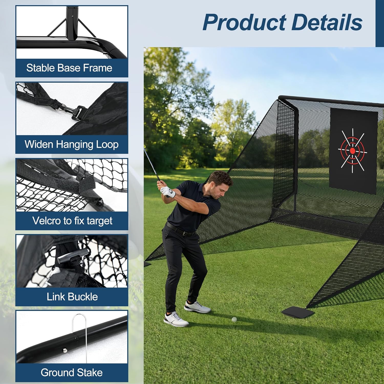 10x7FT Golf Simulator Enclosure Net with Side Barriers - Low-Noise Silk Target, Ball Collection Area, Carry Bag & Sandbags | Indoor/Outdoor Golf Hitting Net for Backyard Driving Chipping