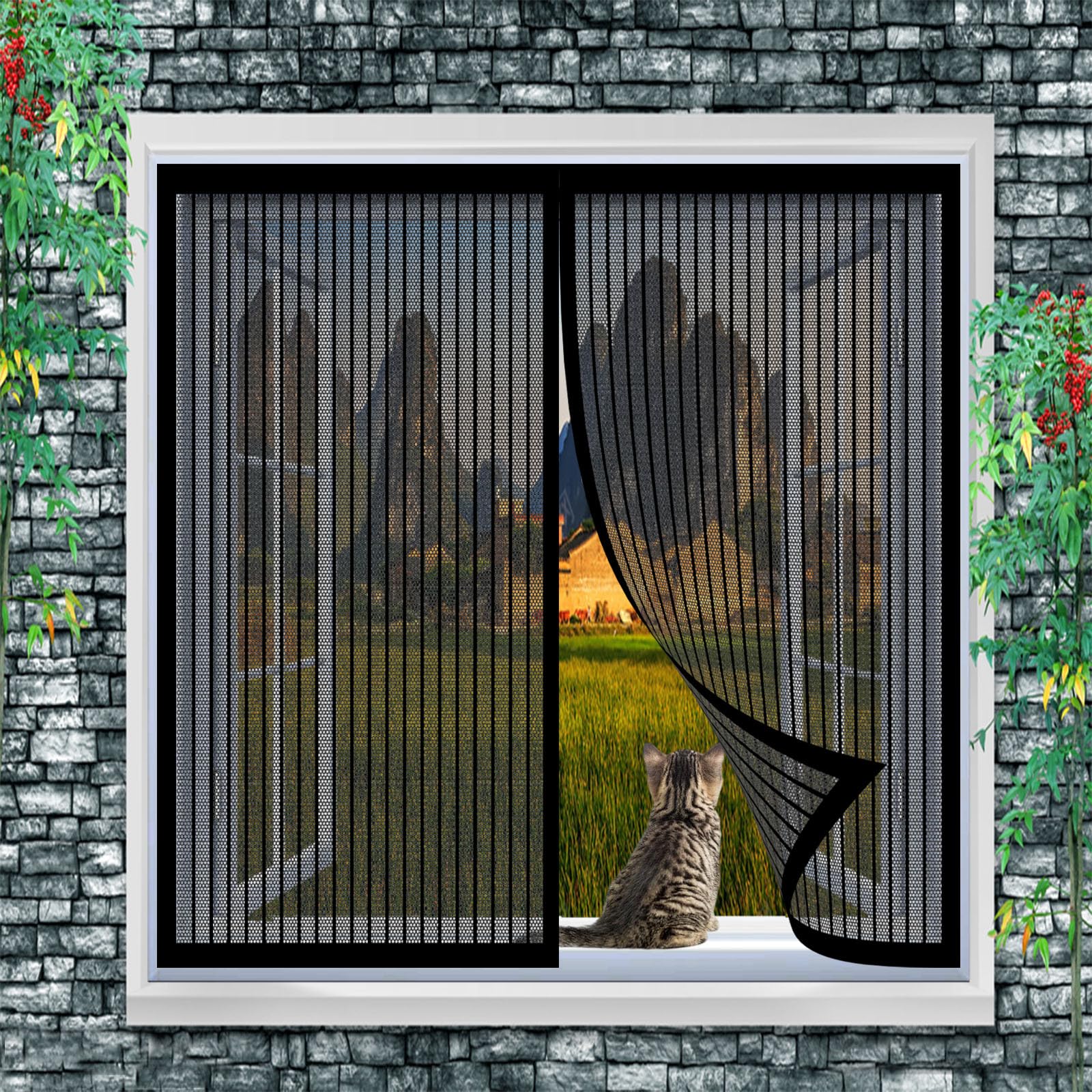 Moustiquaire porte 176x185cm avec puissants aimants pour fermeture automatique