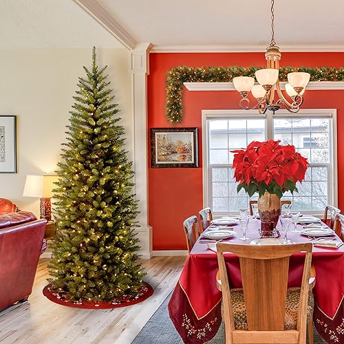 Miniatura 2 de National Tree Company Árbol de Navidad delgado artificial preiluminado verde abeto de Kingswood con luces blancas incluye soporte 65 pies