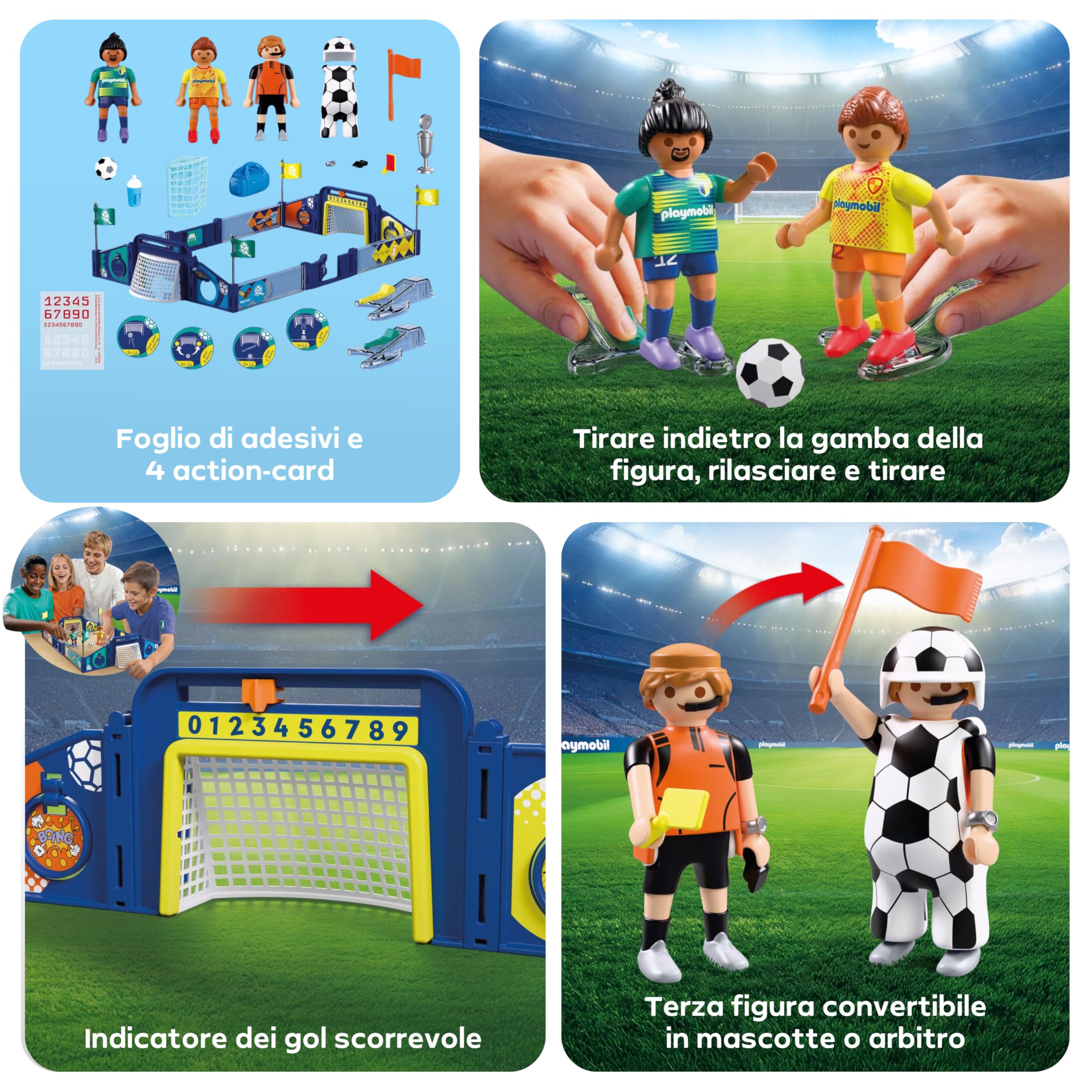 PLAYMOBIL | My Life | Calcio-Arena | Campo da gioco con meccanismo di tiro e 2 porte | Giocattolo calcio dai 4 anni in su | 72056