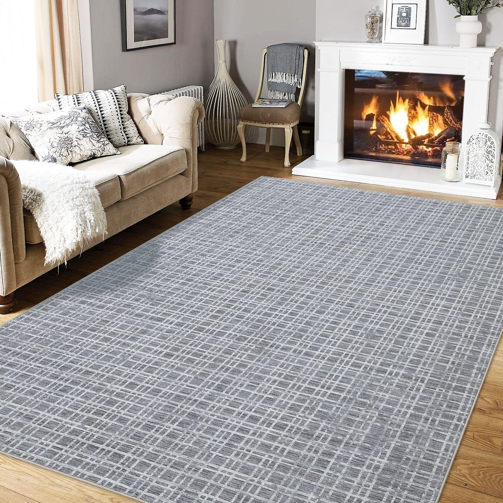 FairOnly 5x7 Area Rugs Machine Washable Rug Solid Rug Stain Resistant Non-Shed Carpet Solid Casual Contemporary Floor Cover Low Pile Mat for Dinning