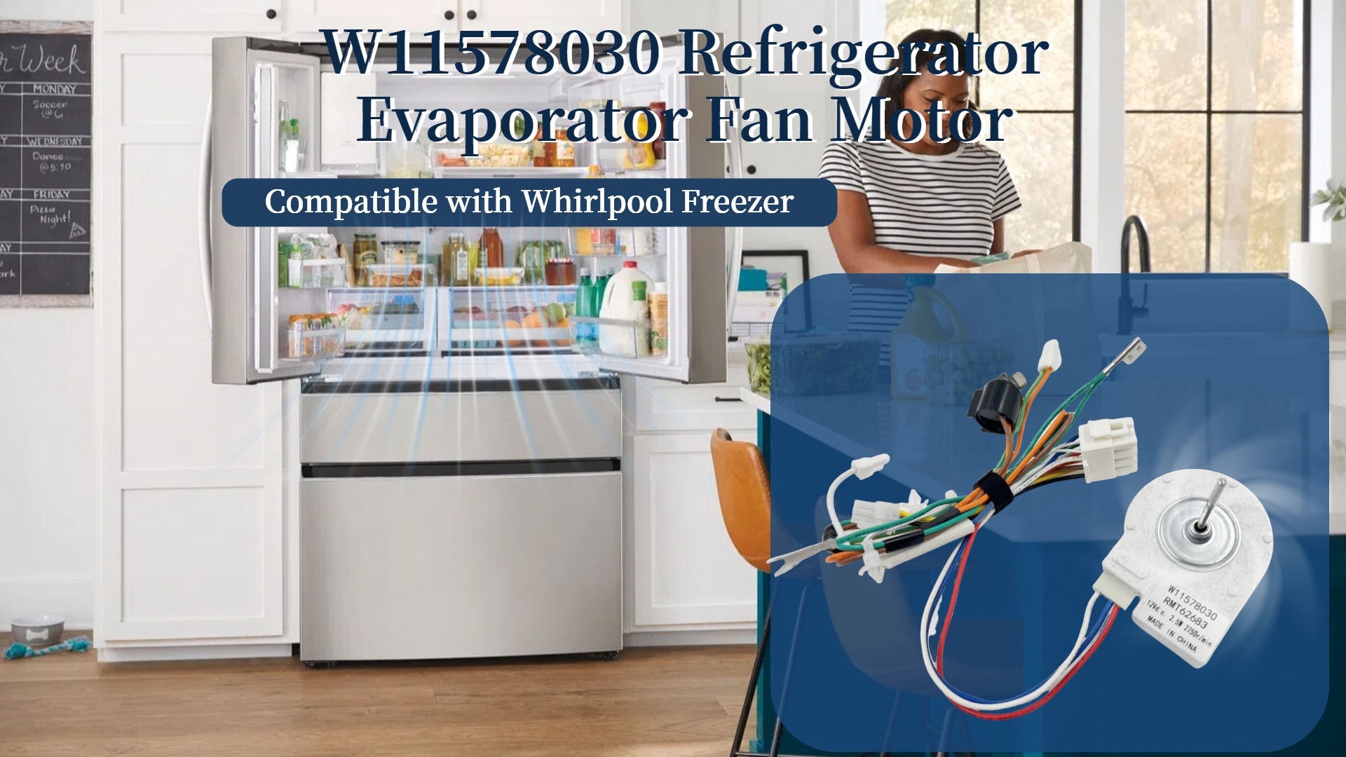 Refrigerator Evaporator Fan Motor For Whirlpool Models - Compatible With WRT108FZDT00, WRT134TFDB00, WRT138FZDB00 & More