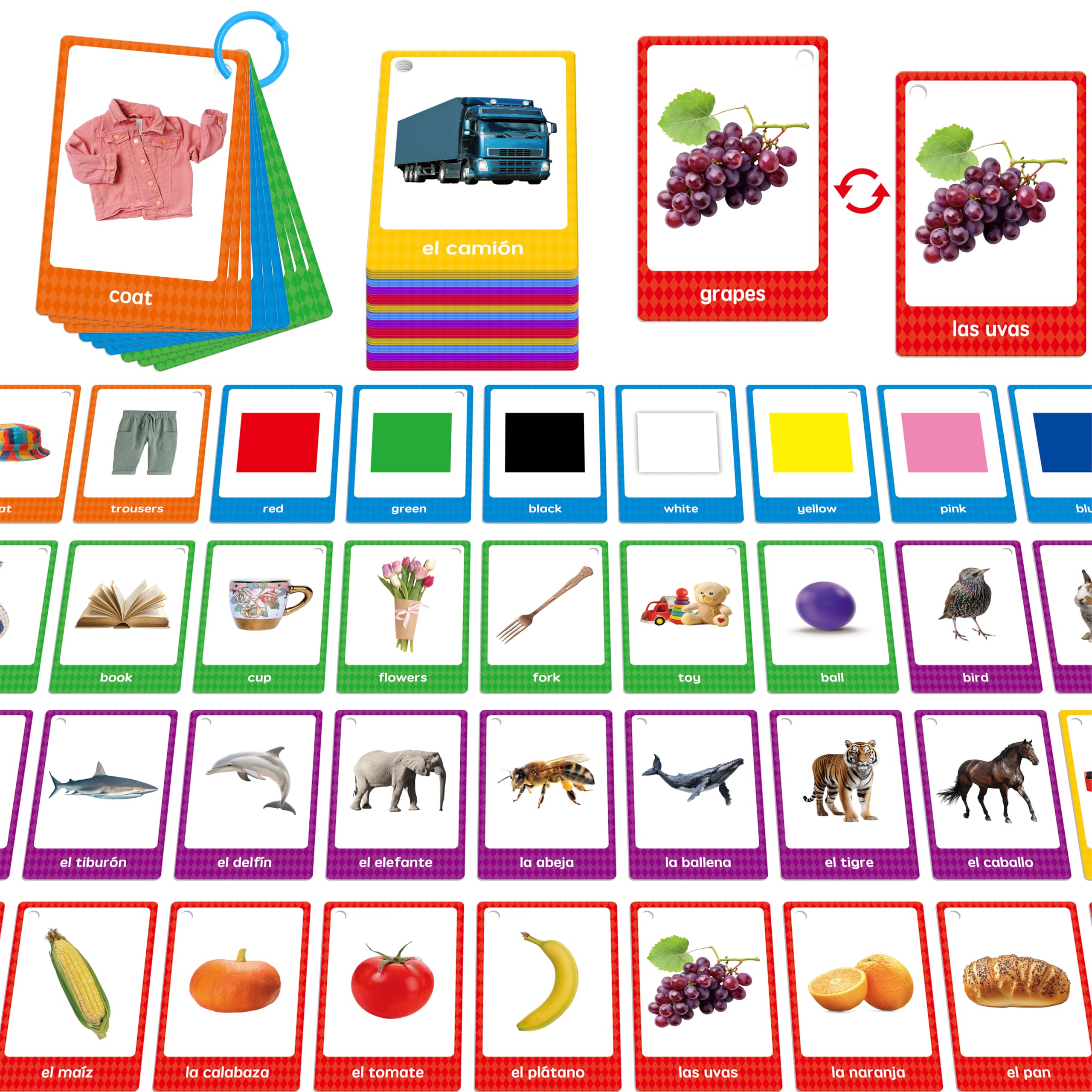 Amazon.com: 60 English Spanish Flash Cards, Double-Sided Nouns