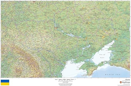 Ucrania - Mapa de pared laminado de 36" x 24"