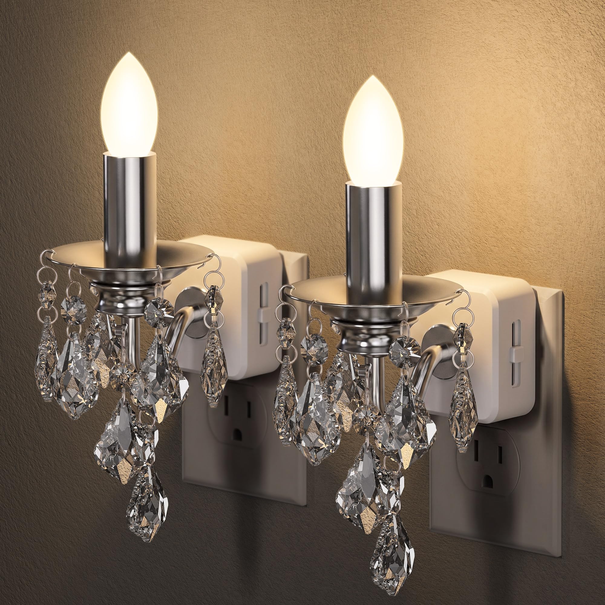 Briignite Chandelier Night Lights Plug into Wall 2 Pack,Dusk to Dawn,Warm