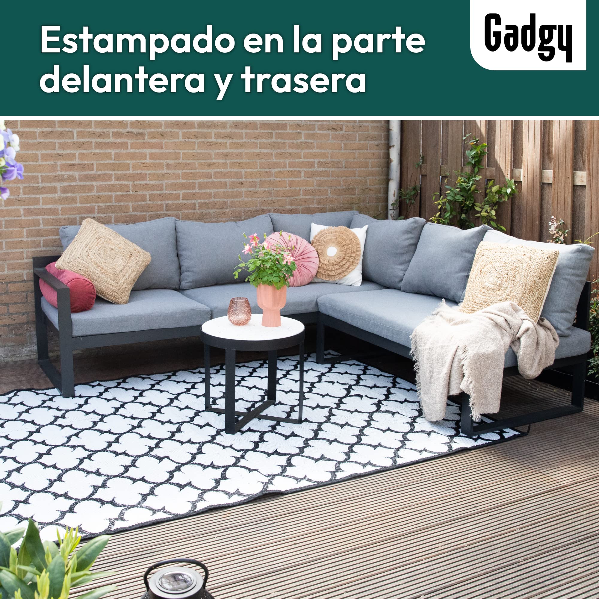 Gadgy Alfombra Exterior Resistente a la Intemperie Elegante Alfombra de Balcón Impermeable y Resistente a los Rayos UV - Reversible Incluye Bolsa de Transporte - 230x160cm