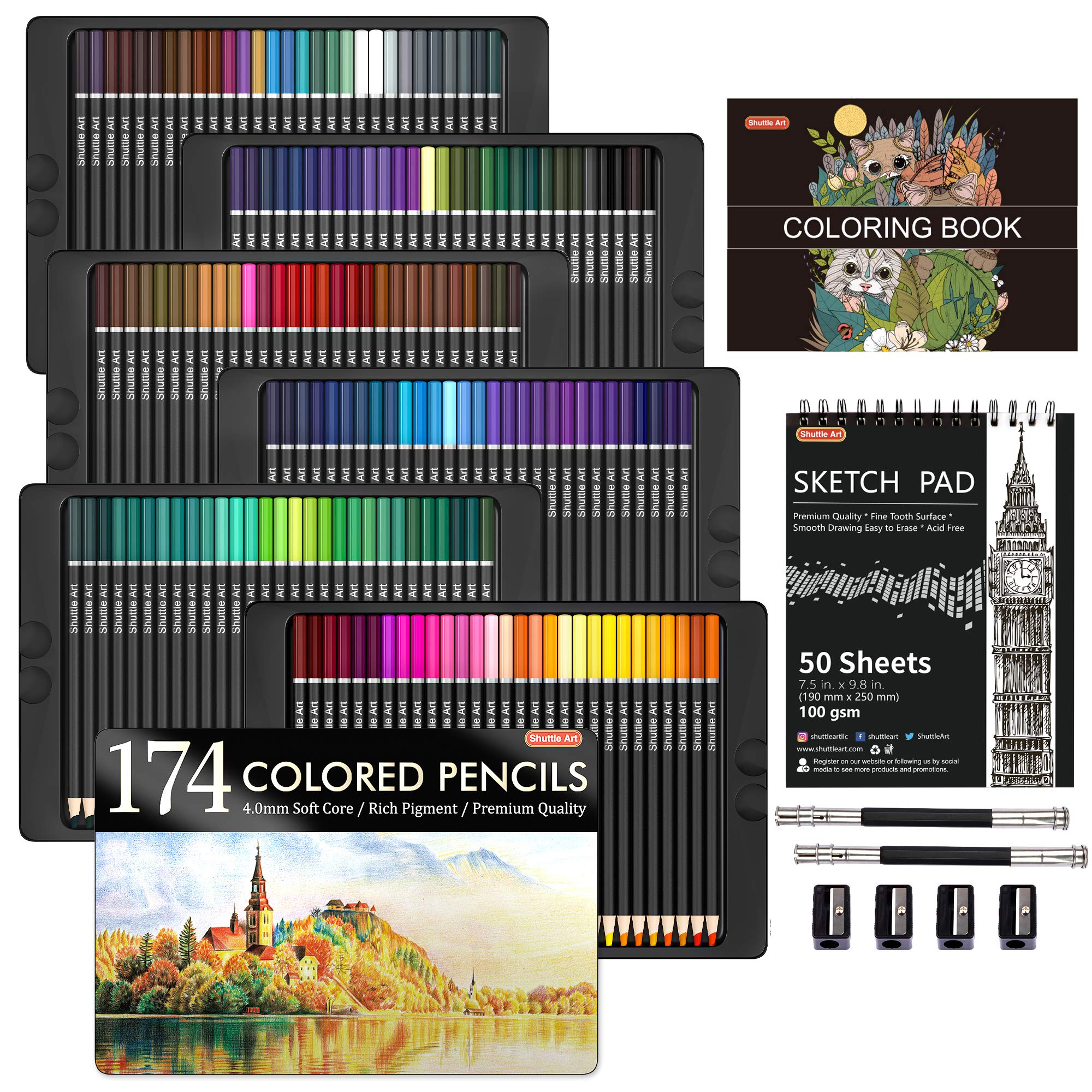 Buy 174 Colours Professional Coloured Pencils, Shuttle Art Soft Core