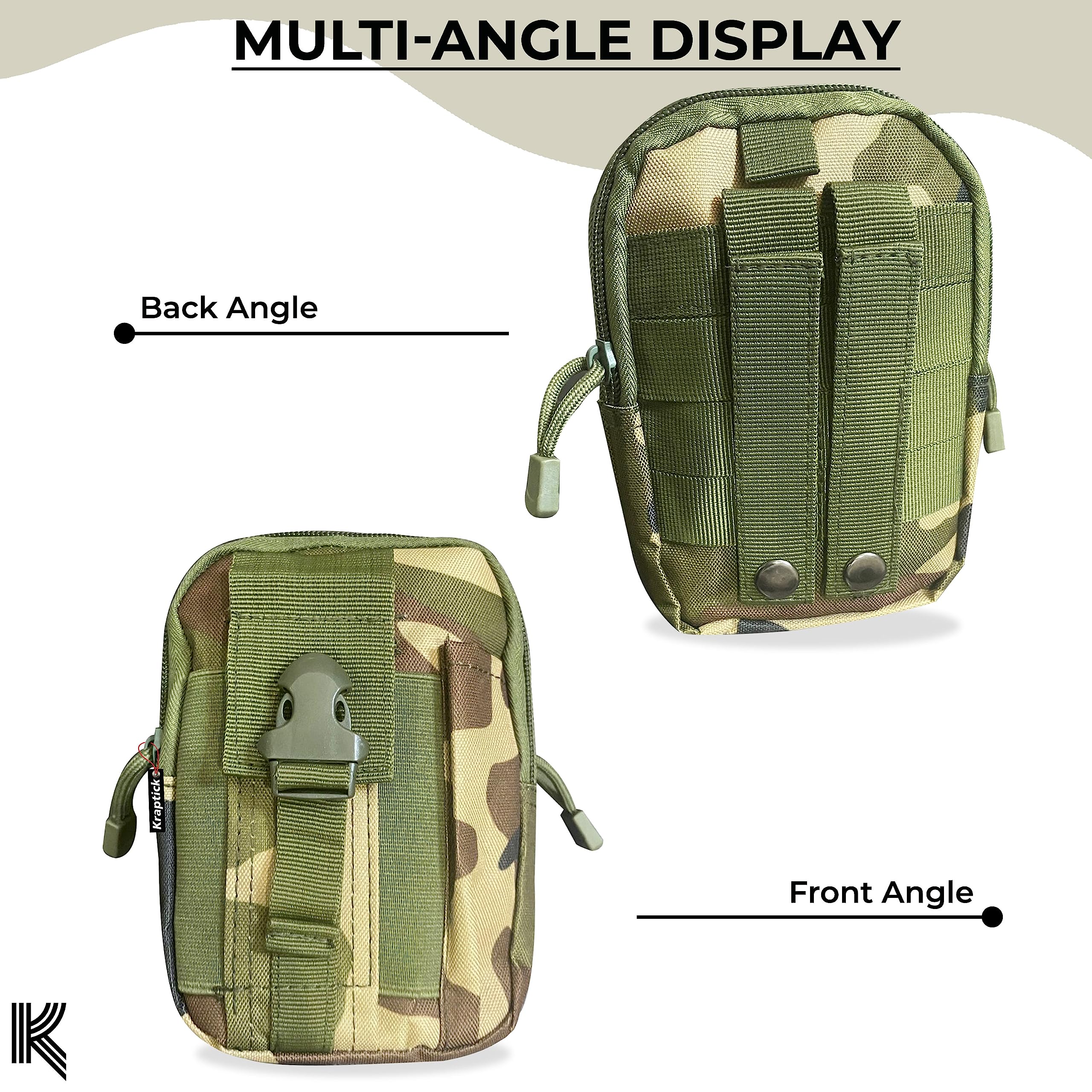 Kraptick Multi-Purpose Water Resistant Waist Bag with Dual Compartment, Waist Bag Mobile Phone Holder, Waist Pack for Men, Women Camping Hiking Pouch (Jungle Camouflage) 1