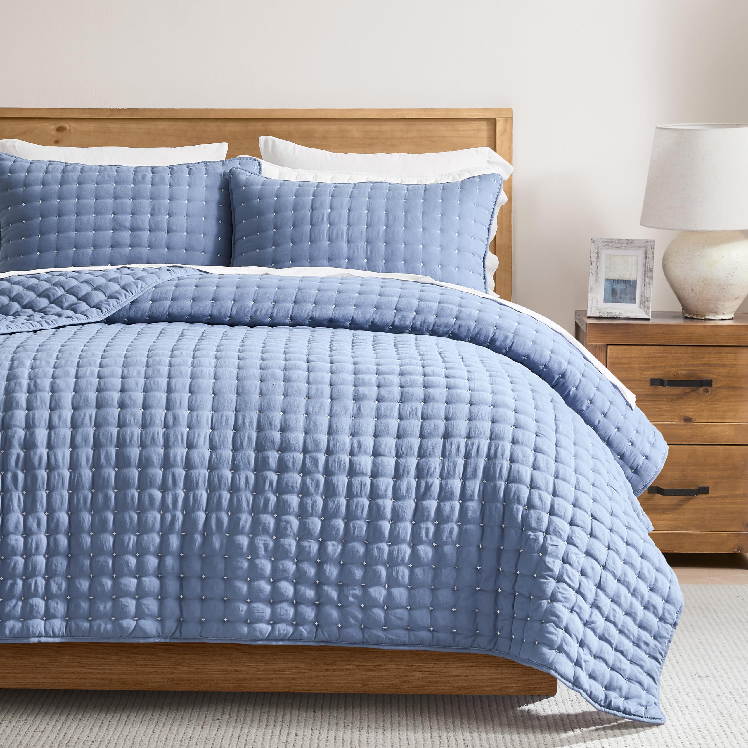 WDCOZY California King Size Bedding Set with Pillow Shams, Lightweight Soft Oversized Bedspread, Thin Quilted Blanket, 3 Piece, 118 x 106 Inches
