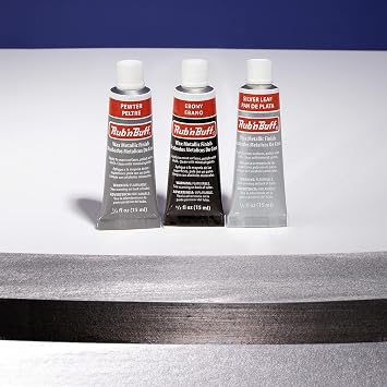 AMACO Rub n Buff Wax Metallic Finish Grey Kit - Ebony Silver Leaf and Pewter 15ml Tubes - Versatile Gilding Wax for Finishing Furniture Antiquing and Restoration - 3 Rub and Buff Colors