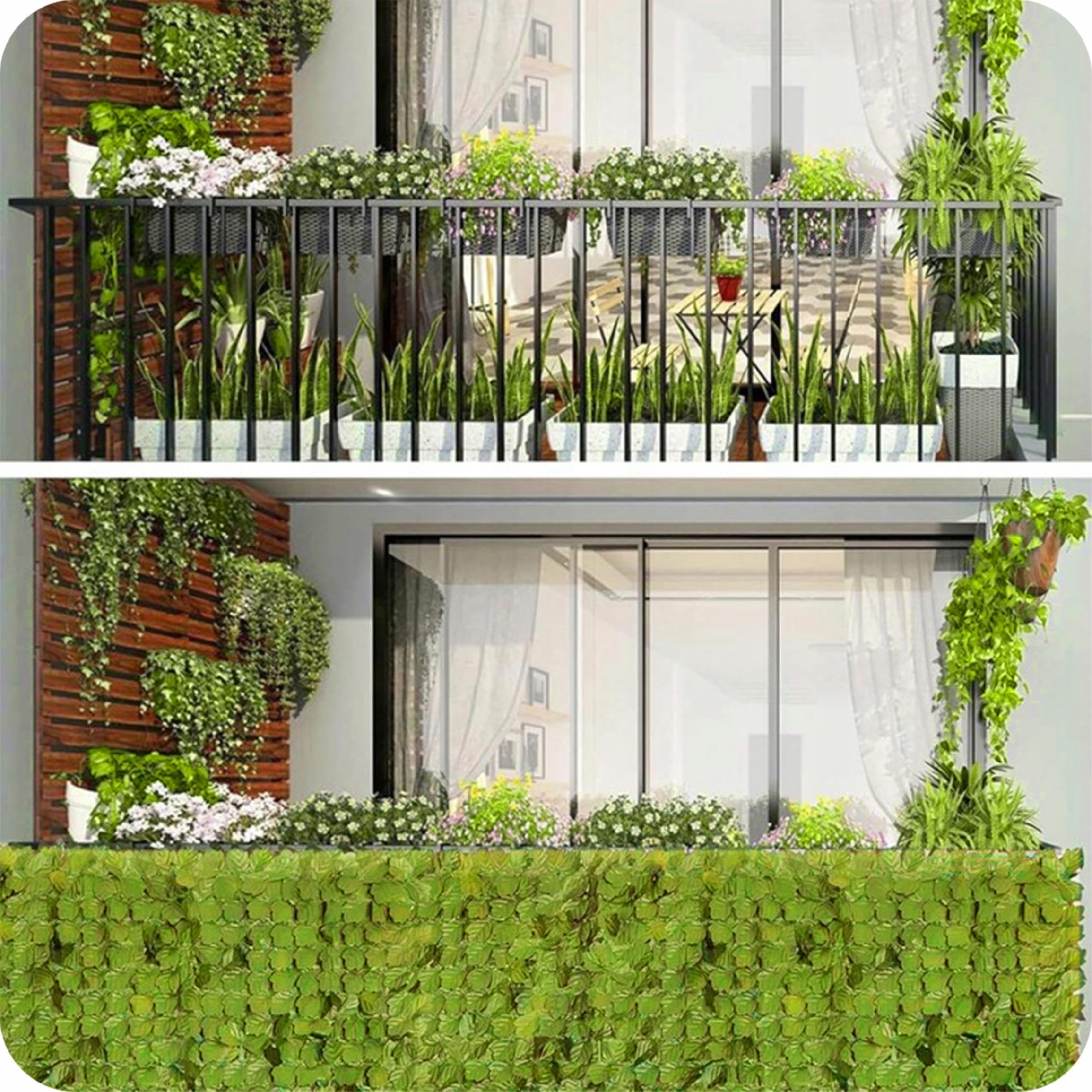 KRUMAD Sztuczny bluszcz ochrona przed wzrokiem, zestaw 2 x 300 x 50 cm, wisząca girlanda, ochrona przed wzrokiem na balkon i do ogrodu, sztuczny bluszcz, w zestawie 200 opasek kablowych, ochrona przed